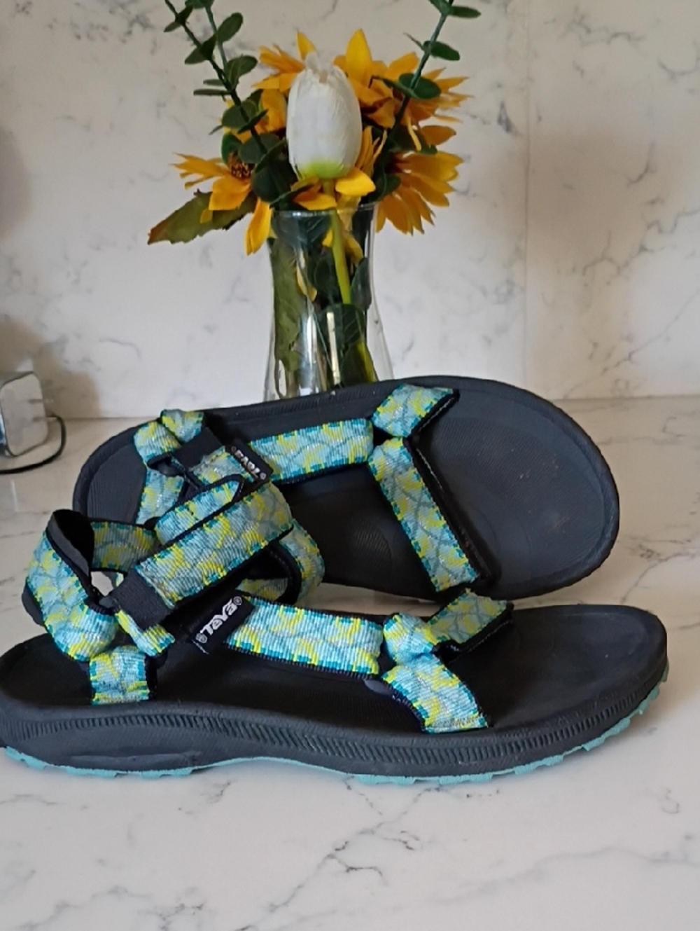 Teva Blue Yellow Patterned Strap Sandals